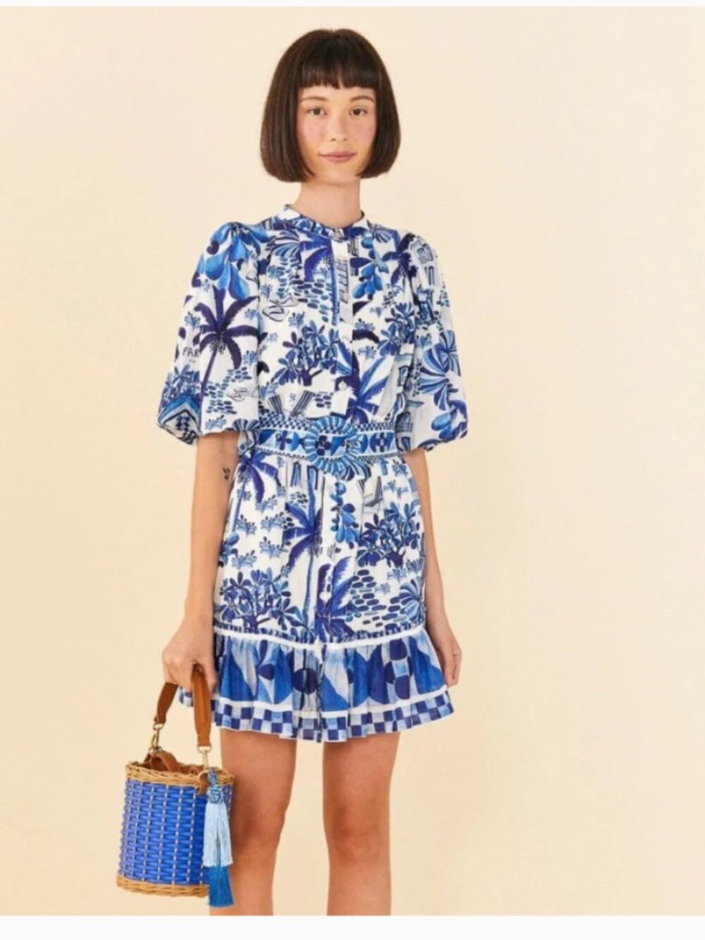 Farm Rio Sweet Rio Puff-Sleeve Minidress XS no belt NWOT